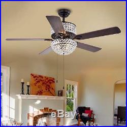52 Crystal Chandelier Ceiling Fan 4 Wood Blade Brown Finish with 3 Lights