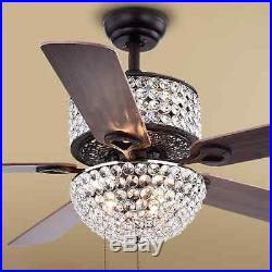 52 Crystal Chandelier Ceiling Fan 4 Wood Blade Brown Finish with 3 Lights