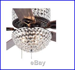 52 Tiffany Style Crystal Ceiling Fan Lamp 6-light Dinner Room Fan Chandelier