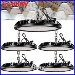 5 Pack 300W UFO LED High Bay Light Garage Warehouse Industrial Fixture With Plug