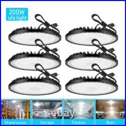 6Pack UFO Led High Bay Light 200W Industrial Commercial Factory Shop Light 6000K
