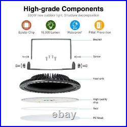 6Pcs UFO LED High Bay Light 200W 6500K Warehouse Factory Industrial Garage lamp