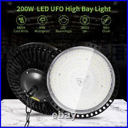 6 Pack 200W UFO High Bay Led Shop Lights Workshop Lighting Hook & Hanging Chain