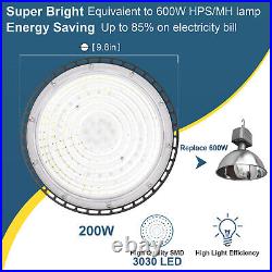 6 Pack 200W UFO LED High Bay Light Commercial Factory Warehouse Light Fixtures