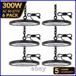 6 Pack 300W UFO LED High Bay Light 6000K Daylight Industrial Warehouse Shop