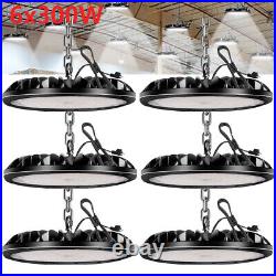 6 Pack 300W UFO LED High Bay Light Garage Warehouse Industrial Fixture With Plug