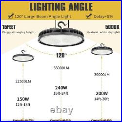 6 Pack Commercial 240W 36000LM LED High Bay Light UFO Warehouse Barn Light 5000K