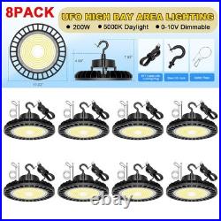 8 Pack 200W UFO Led High Bay Light Factory Warehouse Commercial Led Shop Lights
