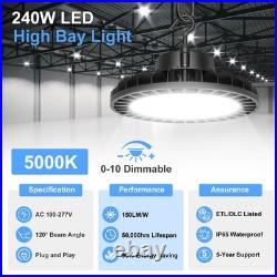 9Pack LED High Bay Light 240W 36000LM, Dimmable AC100-277V IP65 5000K DLCListed