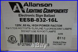ALLANSON ELECTRONIC SIGN BALLAST EESB-832-16L. 1-6 HO, T-8 120volt NOS