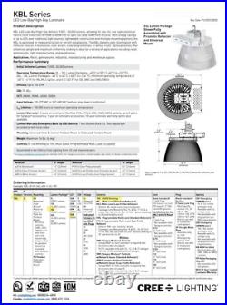 Cree Kbl-b-uv-18l-50k-8-ul-10v Led Highbay Fixture 18k Lum 120-277v New 1732767