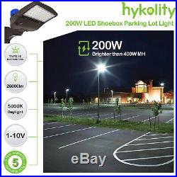 Hykolity 200W LED Parking Lot Light With Photocell Shoebox Pole Light Arm Mount