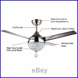 Invisible Crystal Ceiling Fan LED Light Modern Dining Room Fan Chandelier Lamp
