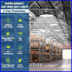 LED High Bay Light 10 Pack, 100W 15000LM UFO Lights with US Plug 6.56ft 7000K