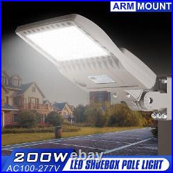 LED Parking Lot Lights 200W Commercial Shoebox Street Pole Light with Arm Mount