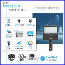 LED Pole Light 100W With Photocell-4000K-Universal Mount, Parking Lot Light