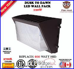 LED Wall Pack Dusk to Dawn 120 Watts Outdoor Commercial Replaces 400W HID 5700K