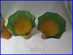 LLot of 4 Vintage Amber/Green Flower Lamp Light Fixture Sconce Glass Shades