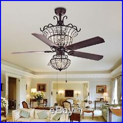Luxury Crystal Ceiling Fan Light Home Bar Chandelier Lamp Led Living Room 52'