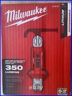 Milwaukee 2119-22 350 Lumens Usb Rechargeable Utility Hot Stick Light Kit New