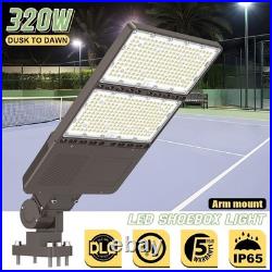 Outdoor LED Parking Lot Light 320W Dusk To Dawn Shoebox Pole Fixture + Arm Mount