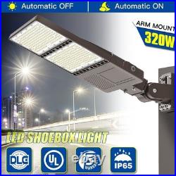 Outdoor LED Parking Lot Light 320W Dusk To Dawn Shoebox Pole Fixture + Arm Mount