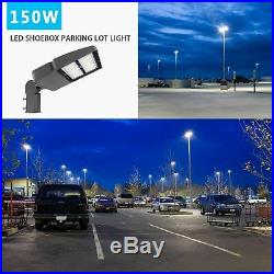 Outdoor LED Shoebox Fixture 150W Parking Lot Pole Light Slip Fit Mount 5700K DLC