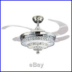 Retractable Crystal Ceiling Fan Light Remote Control 3 Color Change Ceiling Fan