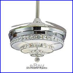 Retractable Crystal Ceiling Fan Light Remote Control 3 Color Change Ceiling Fan