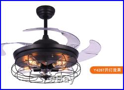 Retro Industrial Invisible Ceiling Fan Lamp E27 Base Chandeliers Pendant Light