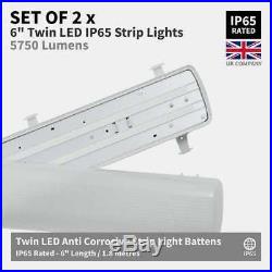 SET OF 2 x 6ft Twin IP65 Non Corrosive Waterproof LED Batten Ceiling Strip Light