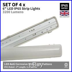 SET OF 4 x 6ft IP65 Non Corrosive Waterproof LED Batten Ceiling Strip Lights