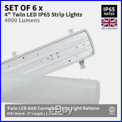 SET OF 6 x 4ft Twin IP65 Non Corrosive Waterproof LED Batten Ceiling Strip Light
