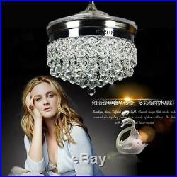 Silver 42 Crystal Ceiling Fan Chandelier with Led Light Remote Retractable Blades