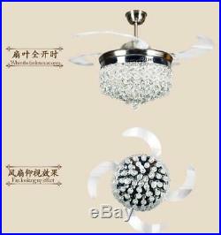 Silver 42 Crystal Ceiling Fan Chandelier with Led Light Remote Retractable Blades