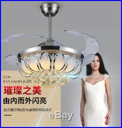 Silver 42 Crystal Fan Lamp LED Chandelier Remote Control Ceiling Lighting