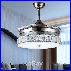 Silver Invisible Ceiling Fan Light Crystal Chandelier Restaurant Home Fan Lamp