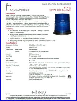 Talkaphone ETP-EL 120VAC LED Blue Light New in Box