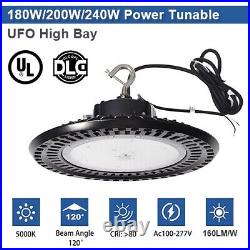 UFO LED High Bay Light 180/200/240W Power Tunable 5000K 1-10V Dim 160Lm/w DLC