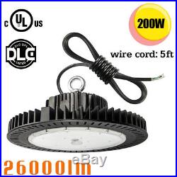 UL DLC 200W LED UFO high bay light retrofit 1000W MH workshop 5' wire cord 5000K