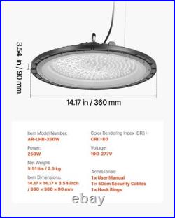 VEVOR 6 Pack LED High Bay Lights 5000K 250W 36000LM for Warehouse Shop Barn