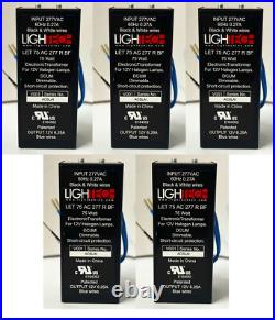 (quantity of 5) GE LighTech 66955 LET-75-AC-277-R-BF, Halogen Transformer 75 (quantity of 5) GE LighTech 66955 LET-75-AC-277-R-BF, Halogen Transformer 75